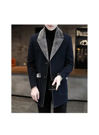 Squality  Breasted Long Coat Men Navy Blue 