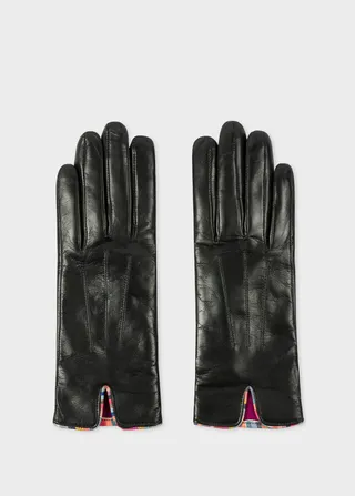 Women's Black Leather Gloves With 'Swirl' Piping