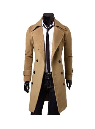 Long Sleeve Double Breasted Trench Coat Khaki 