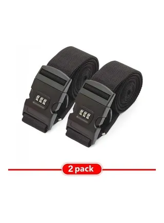 2-Piece 3-Digit Lock Combination Luggage Belt Set Black 