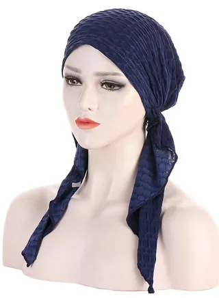 Slip-On Pre-Tied Head Scarves Women Headwear  Muslim Turban Beanie Caps Comfortsoft Hair Protection Hijab for Women Girls Navy 