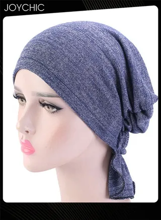 Women Chemo Stretchy Soft Cotton Hat Turban Cap Cover Hair Loss Head Scarf Wrap Pre-Tied Headwear Strech Bandana Navy Blue 