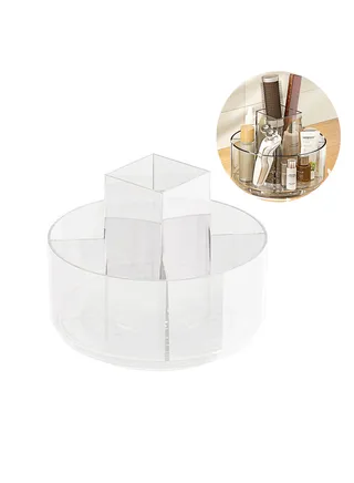 Rotating Makeup Organizer for Vanity, Clear Cosmetic Display Case with Makeup Brush Holder, Lipstick Organizer, Perfume Organizer, Skincare Organizer, and Vanity Desk Storage 