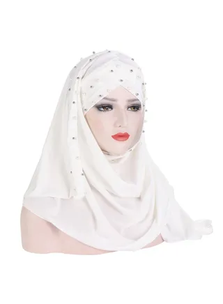 Classic Beads Detail Hijab White 