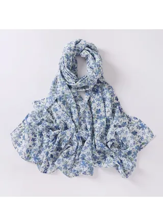 M MIAOYAN Pearl Chiffon Printed Floral Scarf Muslim Shawl Hui Turban Oil Painting Style 