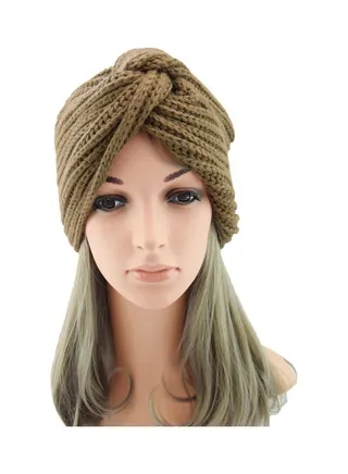 Woolen Cashmere Knitted Turban Khaki 