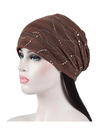 Breathable Muslim Sequin Turban Brown 