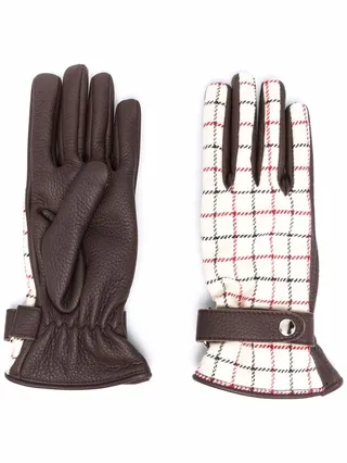 Tattersall-check panelled gloves