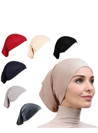 6-Piece Women Under Scarf Hat Cap Bone Bonnet Hijab Islamic Muslim 