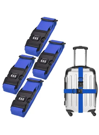 4-Piece Luggage Strap Belt With Digits Combination Lock Blue/Black 