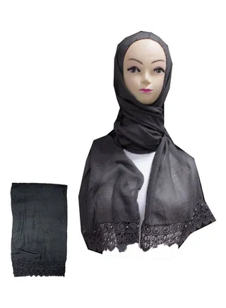Embroidered Lace Detail Hijab Black 