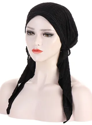 Slip-On Pre-Tied Head Scarves Women Headwear Muslim Turban Beanie Caps Comfortsoft Hair Protection Hijab for Girls Black 