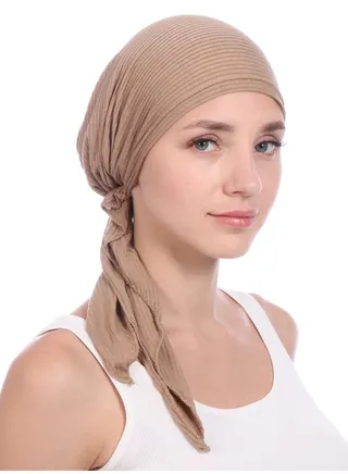 Women's Solid Color Wrinkle Turban Cotton Chemo Hat Casual Windproof Head Scarves Slip-On Pre-Tied Hijab for Ladies All Seasons Beige 