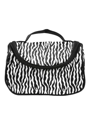 Polyster Nylon Zipper Cosmetic Case Black/White 