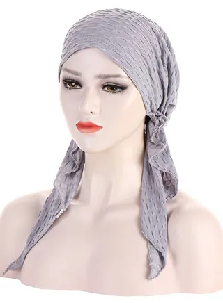 Slip-On Pre-Tied Head Scarves Women Headwear Muslim Turban Beanie Caps Comfortsoft Hair Protection Hijab for Girls Grey 