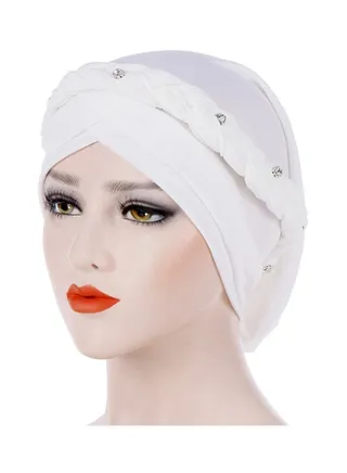 Rhinestone Knitted Decorative Hijab Scarf White 