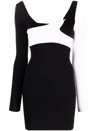 Colour-Block Fitted Long-Sleeve Mini Dress