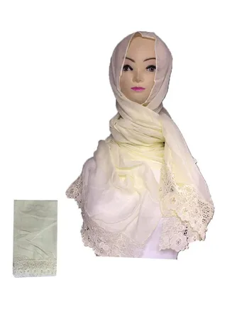 Embroidered Lace Detail Hijab Very Light Beige 