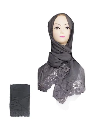 Embroidered Lace Detail Hijab Light Black 