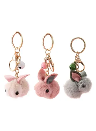 SYOSI 3Pcs Cartoon Rabbit Keyring Car Hanging Ornament for Kids Girls Gift Random Color 