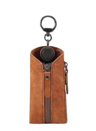 Leather Pouch for Men, Genuine Leather Key Chain, Mens Genuine Leather Car Key Case Loop Hook Coin Case Cover Wallet Snap, Waist Hanged Key Protect Cover with 5 Hooks for Keys 