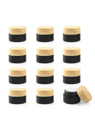12 Pcs Black Frosted Glass Jar 5g Cosmetic Cream Jar Empty Refillable Sample Jars Travel Makeup Container Pot Jar For Cosmetic, Lotion, Cream 