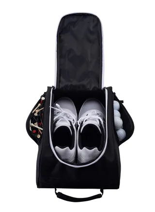 Golf Shoe Bag, Zip Shoe Bag with Vent and Outer Pocket for Socks, Clubs, etc., Black 