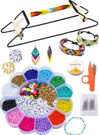 Frame Bead Loom Kit for Beaded Bracelets Earrings Belts Making Includes Seed Beads 