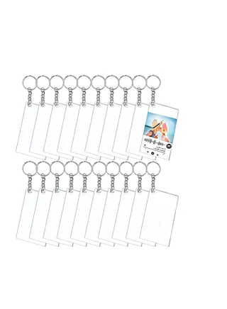 20 Pcs Acrylic Keychain Blanks, Song Key Chain Blanks, 20 Transparent Rectangle Discs with 20 Metal Keyrings and 20 Jump Rings for DIY Tags, Custom Vinyl 2 x 4 Inch 
