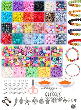 Mega Set Craft Beads Assorted Kit with Extra Box of Gemstone and Crystals for DIY Bracelets Jewelry Making 