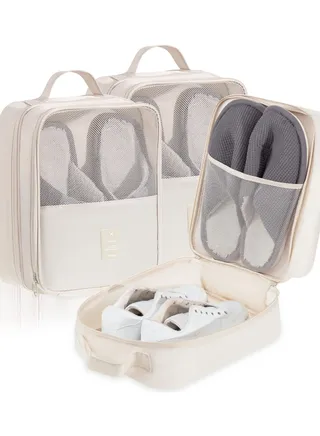 3-Pack Waterproof Shoe Bags for Travel, Foldable Shoe Storage Pouch Organizer, Holds 3 Pairs of Shoes, Perfect for Daily Use, Beige 