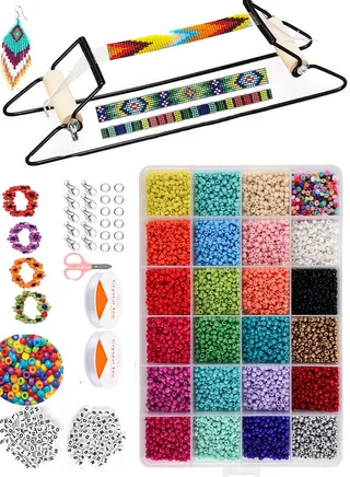 Frame Bead Loom Kit for Beaded Bracelets Earrings Belts Making Includes Seed Beads 