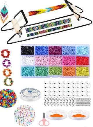 Frame Bead Loom Kit for Beaded Bracelets Earrings Belts Making Includes Seed Beads 
