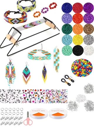 Frame Bead Loom Kit for Beaded Bracelets Earrings Belts Making Includes Seed Beads 
