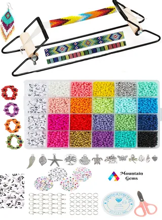 Frame Bead Loom Kit for Beaded Bracelets Earrings Belts Making Includes Seed Beads 