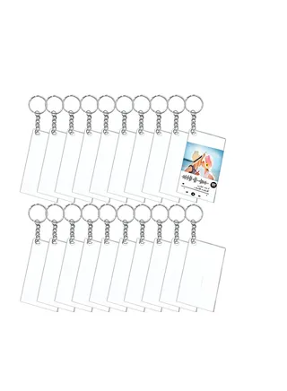 20 Pcs Acrylic Keychain Blanks, Song Key Chain Blanks, 20 Transparent Rectangle Discs with 20 Metal Keyrings and 20 Jump Rings for DIY Tags, Custom Vinyl 2 x 4 Inch 