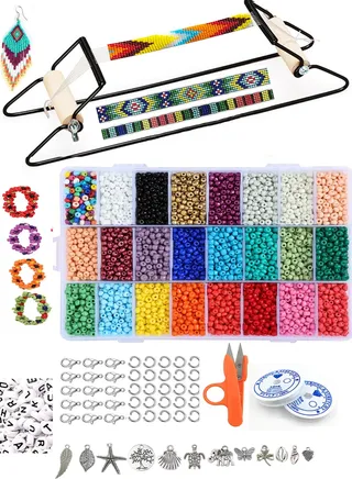 Frame Bead Loom Kit for Beaded Bracelets Earrings Belts Making Includes Seed Beads 