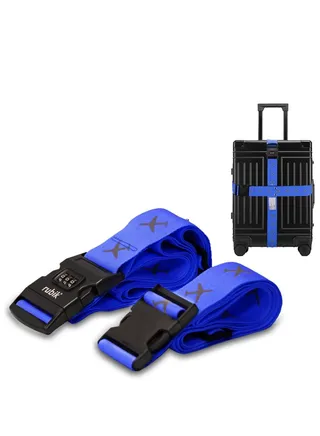 Luggage Straps 2 Pack Adjustable Buckle Packing Belt with combination lock for Travel Suitcases bags (Blue) 