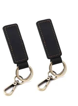 Leather Key Chain Holders, Double Ring Retro Car Key Keychain, Premium Soft Car Leather Key Holder, Universal Key Fob Keychain, for Men Women (Black) 