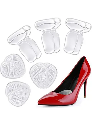 6Pcs Heel Cushion Inserts And Metatarsal Pads, 3 Pairs Heel Grips and 3 Pairs Ball of Foot Cushions, Silicone Shoe Pads Insoles for High Heels, Blister Prevention for Too Big Shoes, Transparent 