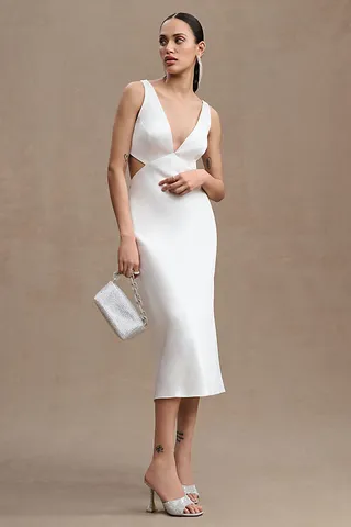 Sachin & Babi Sierra V-Neck Cutout Satin Midi Dress White