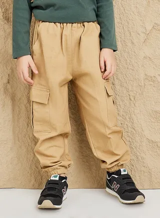 Solid Flap Pocket Detail Cargo Pants 