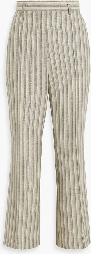 Striped wool and cotton-blend tweed flared pants