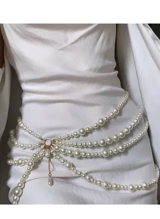 Elegant Wear-on multi-layered pearl waist body chain, beach party nightclub cocktail party gorgeous pearl waist chain 