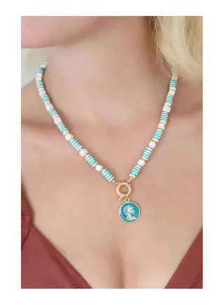 Blue and White Beads Necklace 