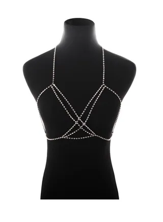 Unique Beautiful Chest Chain Cross Rhinestone Bohemian Beach Necklace Cross Body Chain 