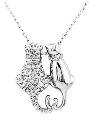 Two Cats Rhinestone Pendant Necklace 