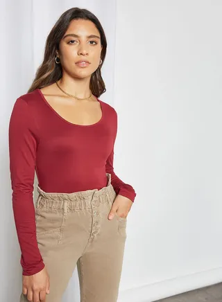 Basic Long Sleeve Bodysuit Burgundy 