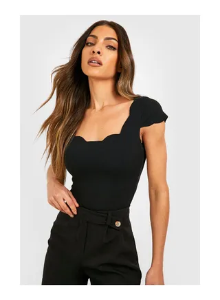Jersey Crepe Scalloped Edge Bodysuit 