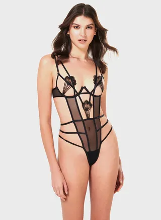 Cut Out Mesh Detail Bodysuit 